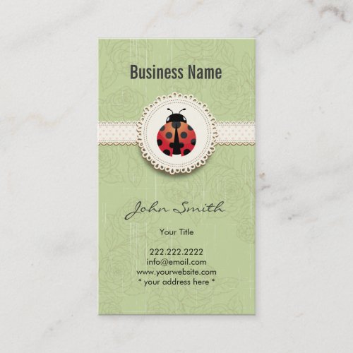 Style Ladybug &amp; Lace Green Floral Business Card