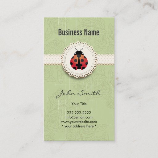 Customizable Style Ladybug &amp; Lace Green Floral Business Card