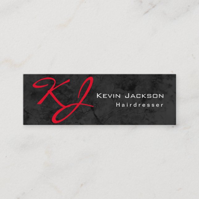 Style Monogram Grey Red Hairdresser Makeup Artist Mini Business Card (Front)