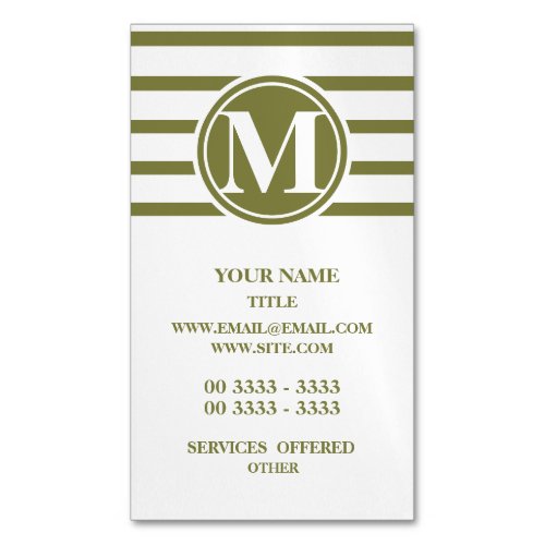 Style Monogrammed with Woodbine Stripes Magnetic Business Card