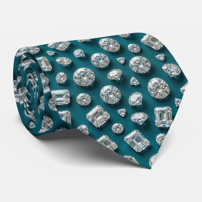 Style Peacock | Luxury Diamond Teal Blue Neck Tie (Rolled)
