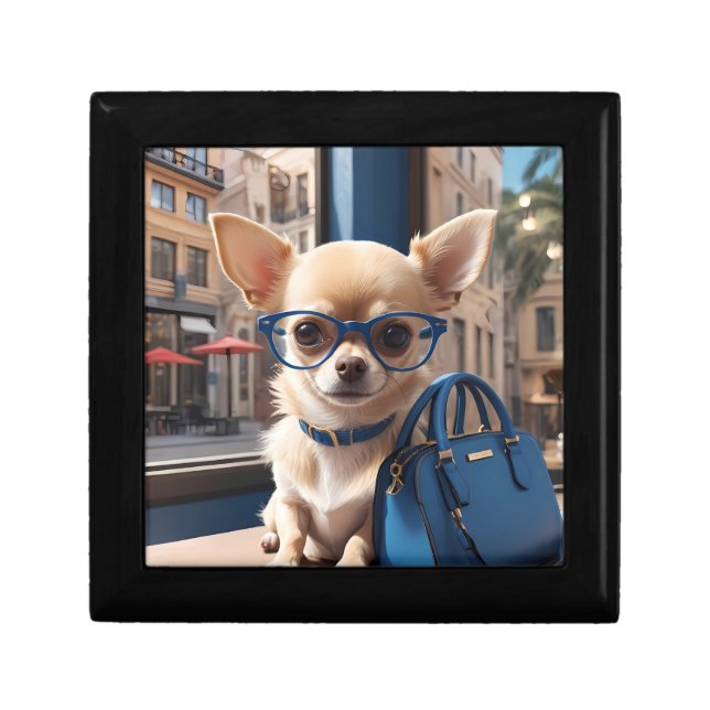Style Puzzle: Chihuahua Wears Blue Glasses in Luxu Gift Box (Front)