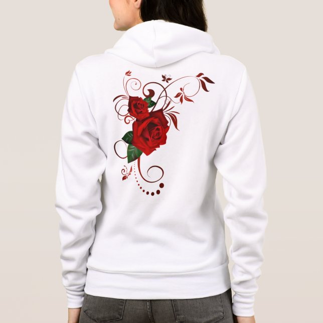 Style: Women's Bella+Canvas  red flower Hoodie (Back)