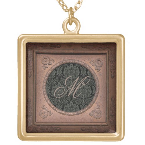 Styled Frame Black Damask Monogram Necklace 2