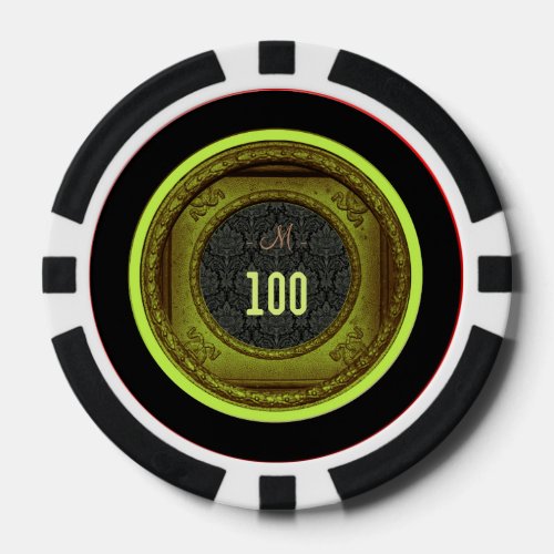 Styled Frame Damask 100 Monogram Poker Chips