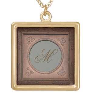Styled Frame Damask Monogram Template Necklace 3
