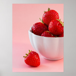 Styled Photo Of Fresh Red Strawberries On Pink Poster