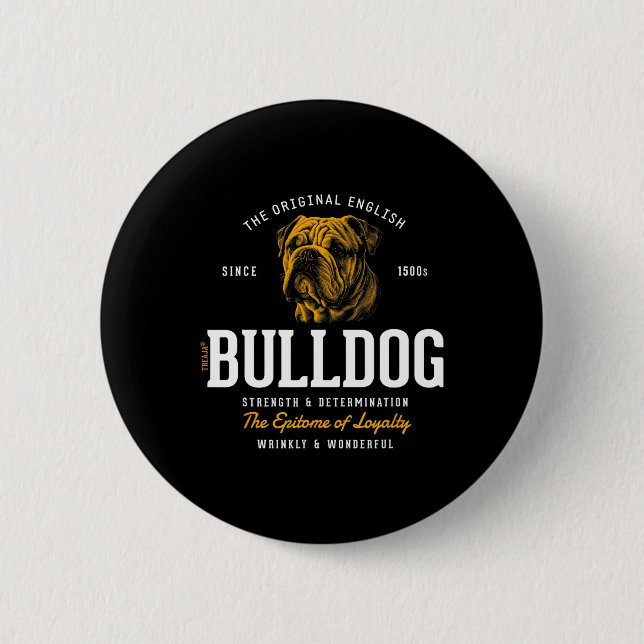 Styled Retro English Bulldog  Button (Front)
