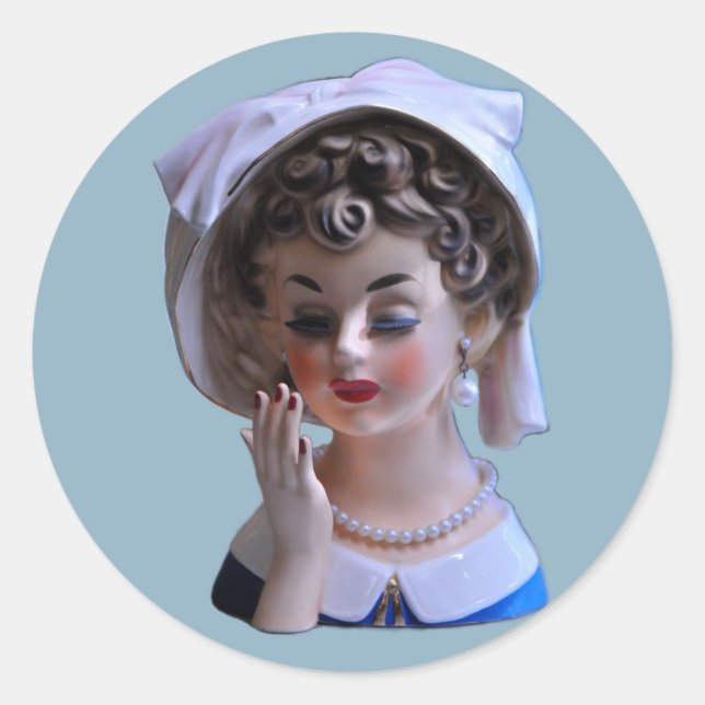 Stylin' Lady Head Vase Manicure Big Hat Classic Round Sticker (Front)