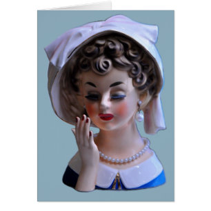 Stylin' Lady Head Vase Manicure Hat Greeting Card