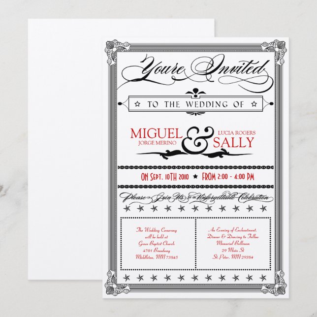 Stylin Metallic Red & Black DIY Wedding Invitation (Front/Back)