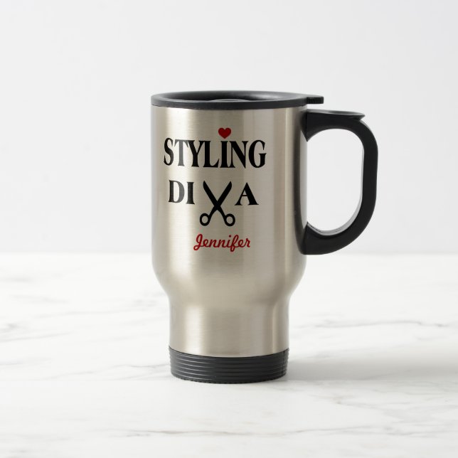 Styling Diva Scissors and Heart Travel Mug (Right)
