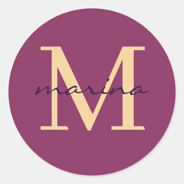 Stylis and personalized monogrammed classic round sticker (Front)