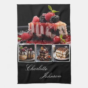 Stylis Black & White 4 Photo Desserts Personalized Kitchen Towel