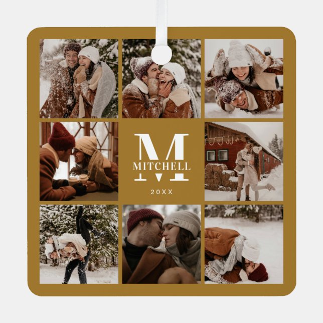 Stylis Simple Couple Photo Collage | Monogram Gift Metal Ornament (Front)