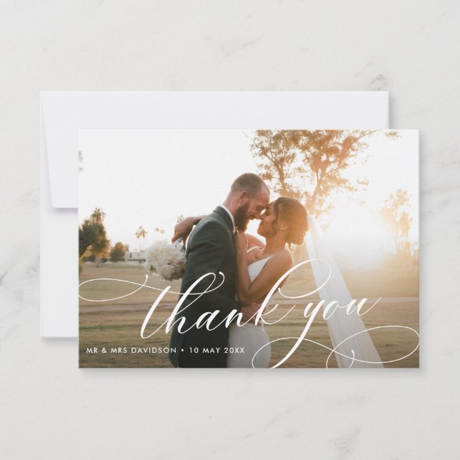 Stylised Calligraphy lettering wedding  Thank You Card (Front)
