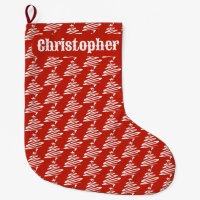 Stylised Christmas Trees Design with Name Large Ch Large Christmas Stocking