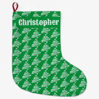 Stylised Christmas Trees Design with Name Large Christmas Stocking