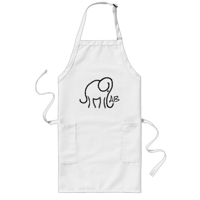 Stylised Elephant with Monogram Black and White Long Apron (Front)