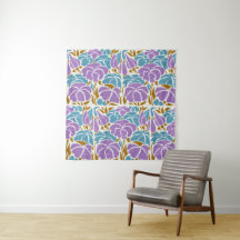 Stylised Lavender, Yellow and Blue Flowers Art