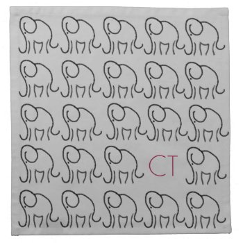 Stylised Linear Elephants Pattern With Monogram Cloth Napkin by EleSil at Zazzle