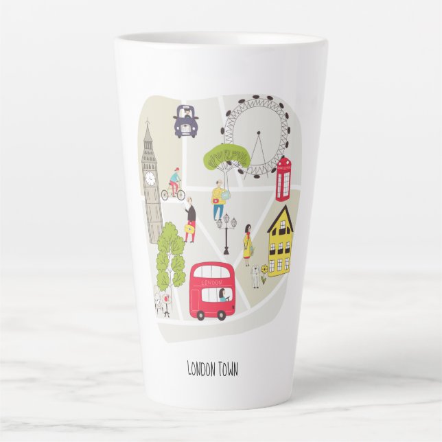 Stylised Map London Characters Landmarks Latte Mug (Front)