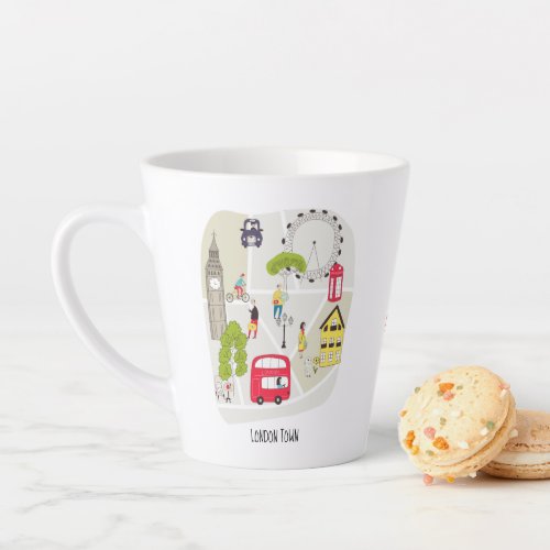 Stylised Map London England Landmarks Name Latte Mug