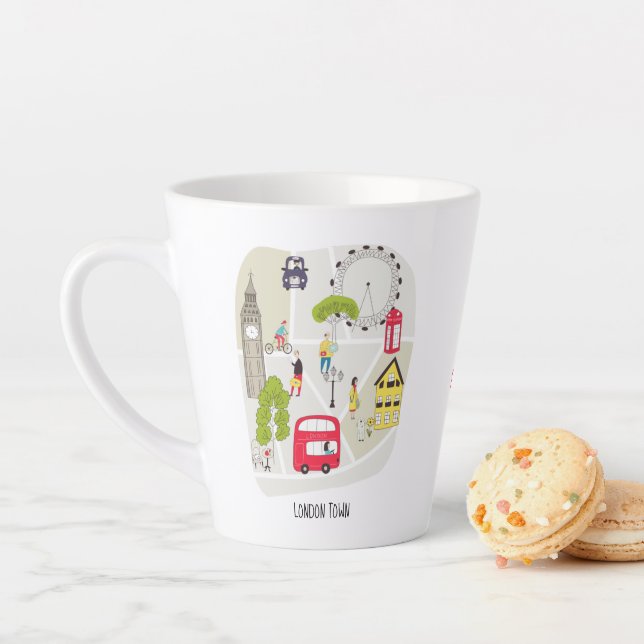 Stylised Map London England Landmarks Name Latte Mug (In Situ)