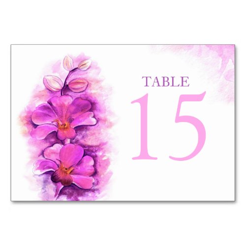 Stylised Orchid pink wedding table card numbers