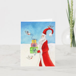 Stylised Santa & gifts Christmas art seasonal card