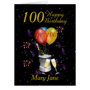 Stylish 100th Birthday Celebration Black Gold Big Card