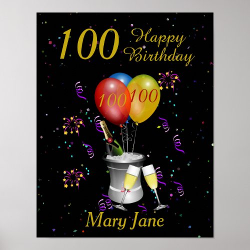 Stylish 100th Birthday Celebration Black Gold  Poster