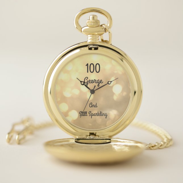 Stylish 100th Birthday Personalised design Pocket Watch (Inside)