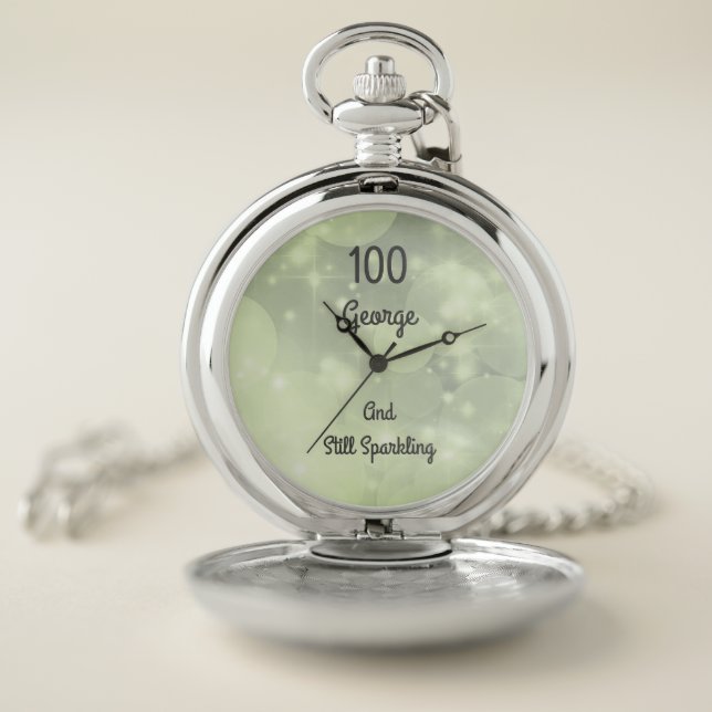 Stylish 100th Birthday Personalised design Pocket Watch (Inside)