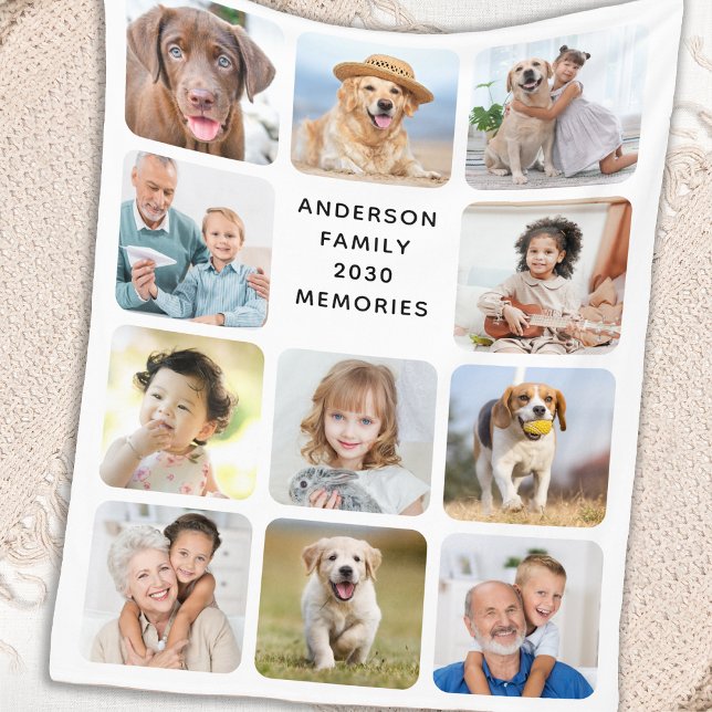 Stylish 11 Photo Collage Personalized Pictures Fleece Blanket (Creator Uploaded)
