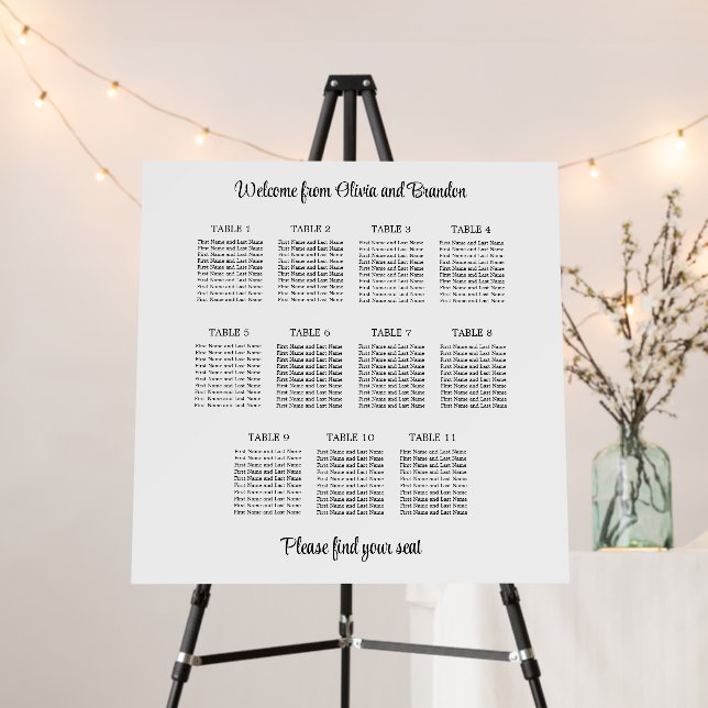 Stylish 11 Table Wedding Seating Chart Foam Board (In Situ (Stand))