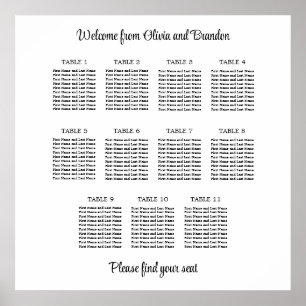 Stylish 11 Table Wedding Seating Chart Poster