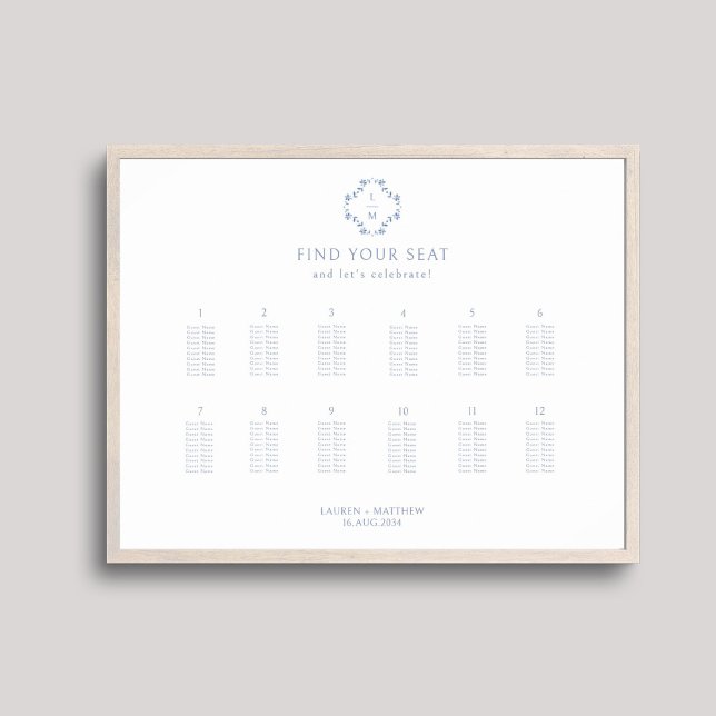 Stylish 12 Table Wedding Poster Seating Chart (Creator Uploaded)