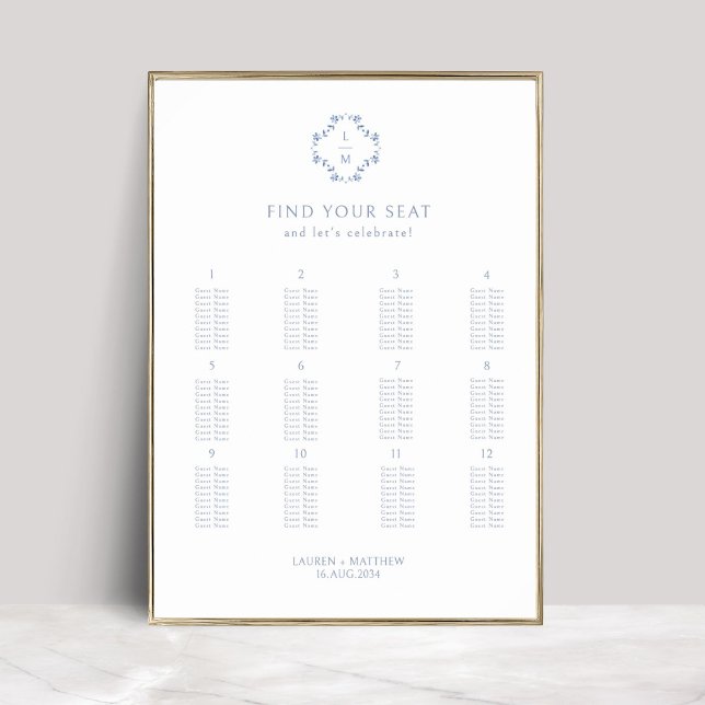 Stylish 12 Table Wedding Poster Seating Chart (Creator Uploaded)
