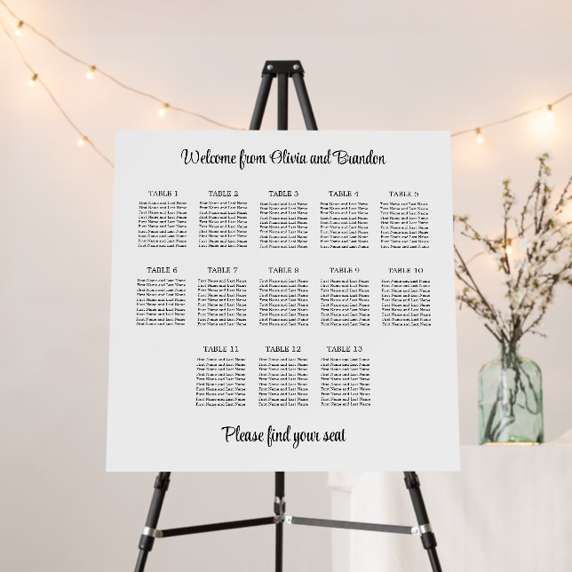 Stylish 13 Table Wedding Seating Chart Foam Board (In Situ (Stand))