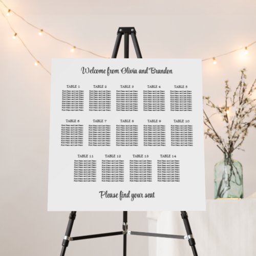 Stylish 14 Table Wedding Seating Chart Foam Board