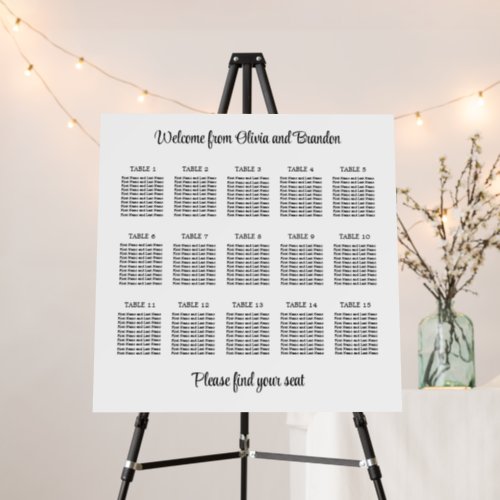 Stylish 15 Table Wedding Seating Chart Foam Board