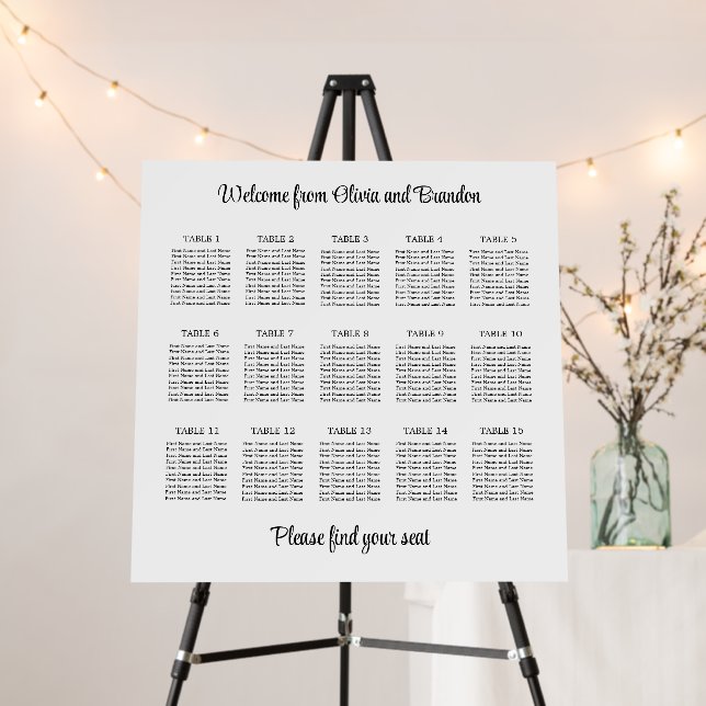 Stylish 15 Table Wedding Seating Chart Foam Board (In Situ (Stand))