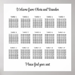 Stylish 15 Table Wedding Seating Chart Poster