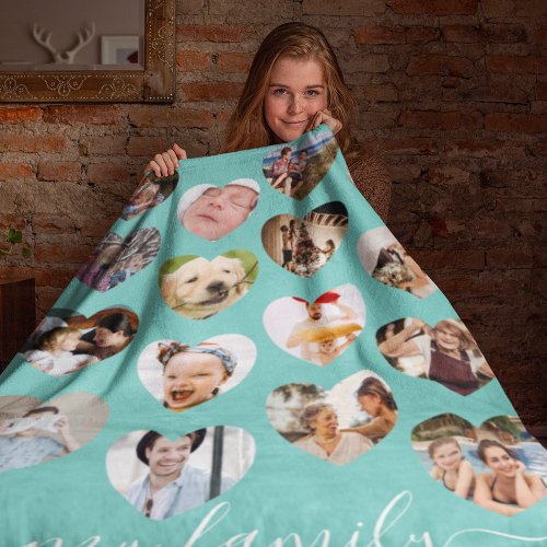 Stylish 16 Photo Heart Collage Fleece Blanket