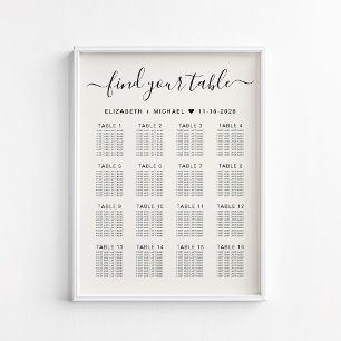 Stylish 16 Table Cream Wedding Seating Chart