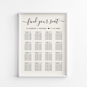 Stylish 16 Table Cream Wedding Seating Chart