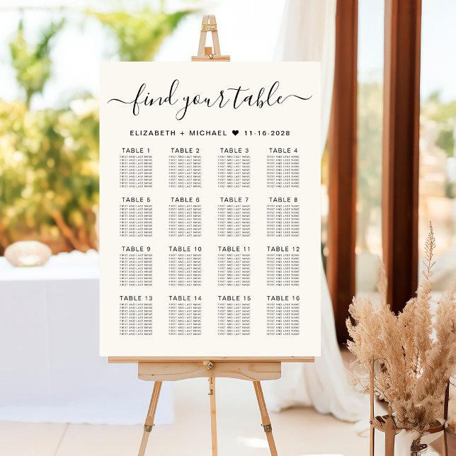 Stylish 16 Table Cream Wedding Seating Chart Foam Board (Creator Uploaded)