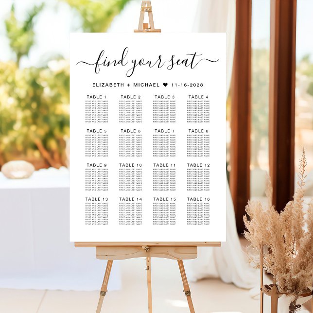 Stylish 16 Table Wedding Seating Chart Foam Board (Creator Uploaded)