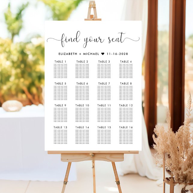 Stylish 16 Table Wedding Seating Chart Foam Board (Creator Uploaded)